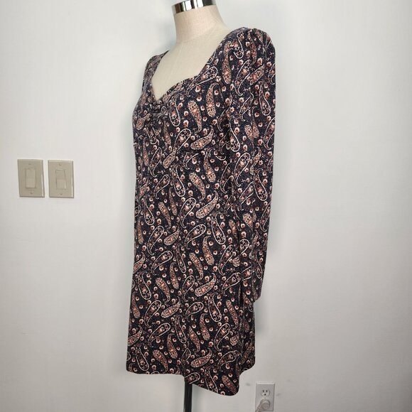 Boden Sweetheart Mini Dress 14R Multi Paisley Blooms Jersey Knit Long Sleeve - Picture 2 of 10